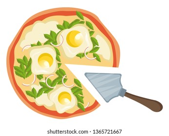 Pizza mit Eiergrafik, Vektorgrafik auf weißem Hintergrund