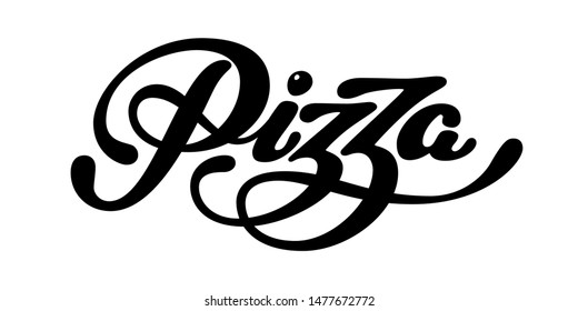 Pizza elegant hand written vector lettering isolated on white background. RGB. Global color