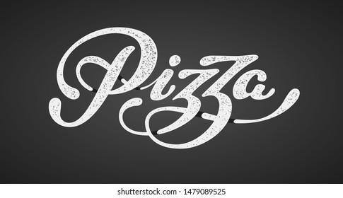 Pizza elegant hand written vector lettering isolated on black background. RGB. Global colors