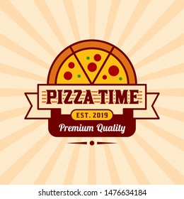 Pizza Emblem Logo Template. Pizza Illustration Vector. Retro Label Design.