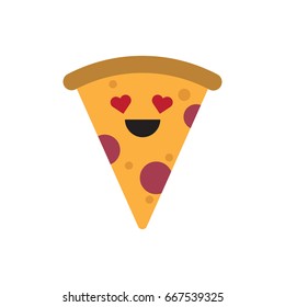 Pizza emoticon with heart eyes. Love, flat design vector.