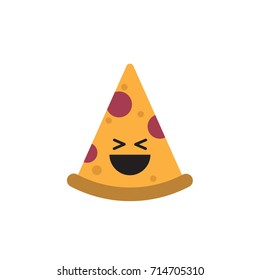 Pizza emoticon laugh. Flat design vector.
