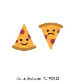 Pizza emoticons, sad and happy. Flat design icons.