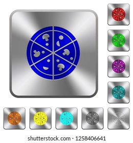 Pizza engraved icons on rounded square glossy steel buttons
