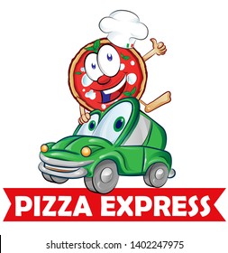 Pizza express delivery car cartoon