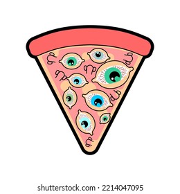Pizza with eyes slice isolated. Vector illustration