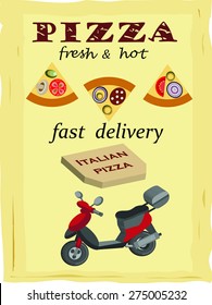 pizza ,fast deliver poster yellow background.