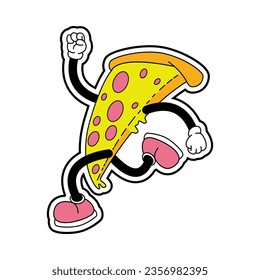 Pizza Fast Food Character Isolated Retro Cartoon Vector