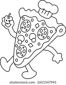 Pizza Fast Food Character Isolated Retro Cartoon Vector