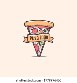 Pizza fast food logo vintage style retro emblem vector illustration