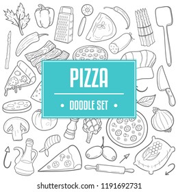 Pizza Fast Food Traditional Doodle Icons Sketch Hand Made Design Vector