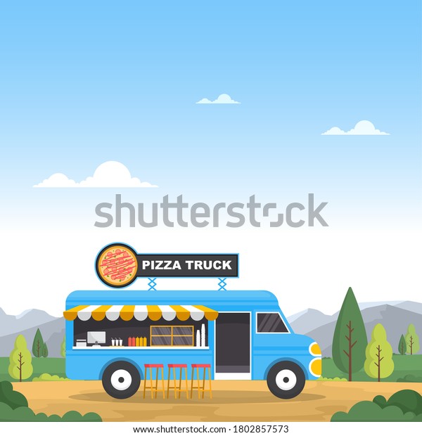 Pizza Fast Food Truck Van Car Vehicle Street\
Shop Illustration