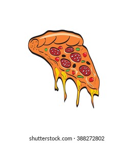 Pizza fast food vector pop art retro style. Restaurants and street food. Healthy and unhealthy food. Menu comic style