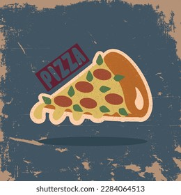 Pizza  fast food, vintage, retro, vector image, logo, sticker, icon, sign.