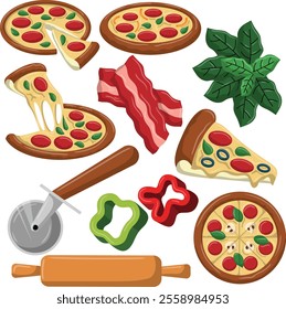 Pizza Fastfood Cooking Elements Set Collection