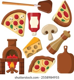 Pizza Fastfood Equipment Elements Set Collection