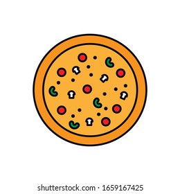 Pizza con vector de icono de línea rellena 