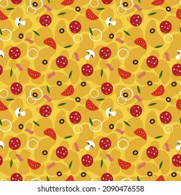 Pizza filling. Seamless pattern. Vector illustration