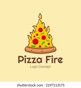 Pizza fire logo mix for restaurant food business template design