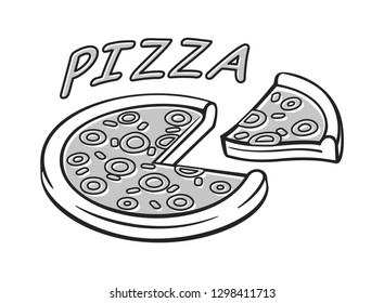 Pizza flat black and white icon vector illustration. Pizza box banner