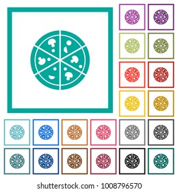 Pizza flat color icons with quadrant frames on white background