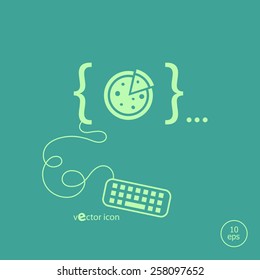 Pizza and flat design elements. Design concept icons for application development, web page coding and programming,  web design, creative process, social media, seo.