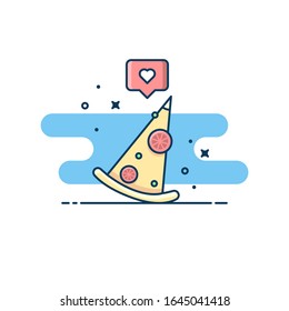 Pizza flat design. Fast food vector illustration with love icon. For sticker, icon, web line page, wallpaper and more.