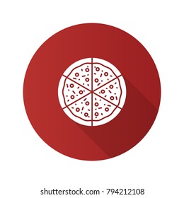 Pizza flat design long shadow glyph icon. Vector silhouette illustration