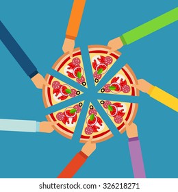 Pizza flat hand concept in flat style made in vector