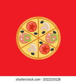 Pizza flat icon isolated. Pizza food silhouette. Pizza piece, vegetarian slice. Food menu illustration isolated.