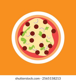 Pizza flat icon isolated on color background. Pizza food silhouette. Pizza piece, vegetarian slice. Food menu illustration isolated. Pizza vector. Vector design element