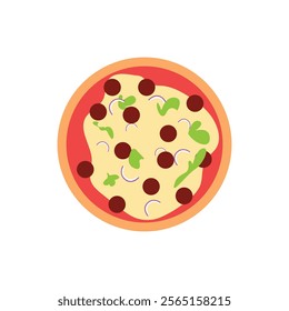 Pizza flat icon isolated on color background. Pizza food silhouette. Pizza piece, vegetarian slice. Food menu illustration isolated. Pizza vector. Vector design element