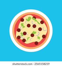 Pizza flat icon isolated on color background. Pizza food silhouette. Pizza piece, vegetarian slice. Food menu illustration isolated. Pizza vector. Vector design element