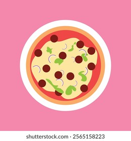 Pizza flat icon isolated on color background. Pizza food silhouette. Pizza piece, vegetarian slice. Food menu illustration isolated. Pizza vector. Vector design element