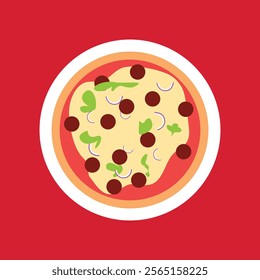 Pizza flat icon isolated on color background. Pizza food silhouette. Pizza piece, vegetarian slice. Food menu illustration isolated. Pizza vector. Vector design element