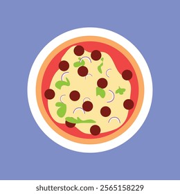 Pizza flat icon isolated on color background. Pizza food silhouette. Pizza piece, vegetarian slice. Food menu illustration isolated. Pizza vector. Vector design element