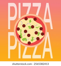 Pizza flat icon isolated on color background. Pizza food silhouette. Pizza piece, vegetarian slice. Food menu illustration isolated. Pizza vector. Vector design element