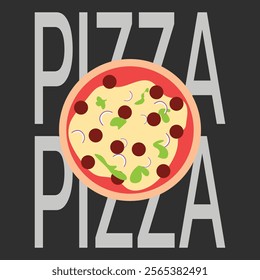 Pizza flat icon isolated on color background. Pizza food silhouette. Pizza piece, vegetarian slice. Food menu illustration isolated. Pizza vector. Vector design element