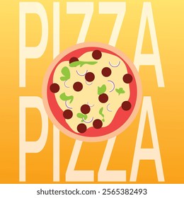 Pizza flat icon isolated on color background. Pizza food silhouette. Pizza piece, vegetarian slice. Food menu illustration isolated. Pizza vector. Vector design element