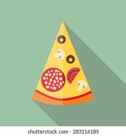 Pizza Flat Icon with Long Shadow, Vector Illustration Eps10