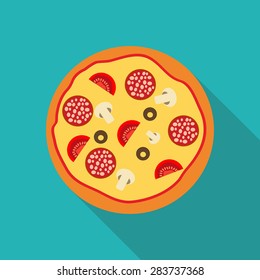 Pizza Flat Icon with Long Shadow, Vector Illustration Eps10