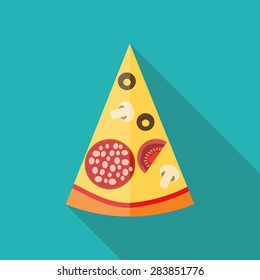 Pizza Flat Icon with Long Shadow, Vector Illustration Eps10