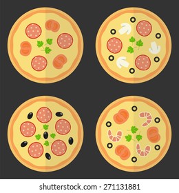 Pizza flat icon. Vector set fast food.  
