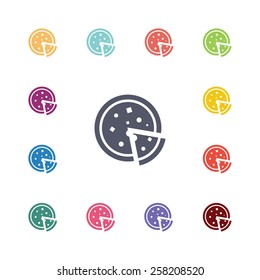 pizza flat icons set. Open colorful buttons 