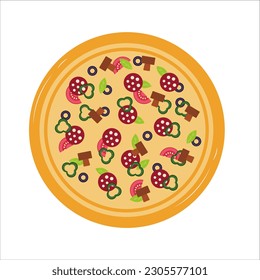 Pizza flach. Pizza einzeln auf weißem Hintergrund. Vektorgrafik.