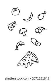 Icono de línea plana Pizza. Servicio de elaboración, pedido y entrega de pizza. Símbolo de comida rápida. Símbolo de esquema para concepto móvil y diseño web, tienda.