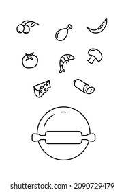 Pizza Flat Line Icon. Pizza Making, Ordering And Delivery Service. Fast Food Symbol. Outline Sign For Mobile Concept And Web Design, Store.