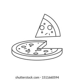 Pizza flat line icon. Vector thin sign of Italian fast food cafe logo. Pizzeria illustration. Isolated on white background.