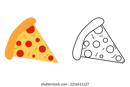 Icono de línea plana Pizza. Señal delgada vectorial del logo italiano de comida rápida. Ilustración de la pizzería.