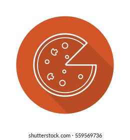 Pizza flat linear long shadow icon. Pizzeria sign. Vector line symbol